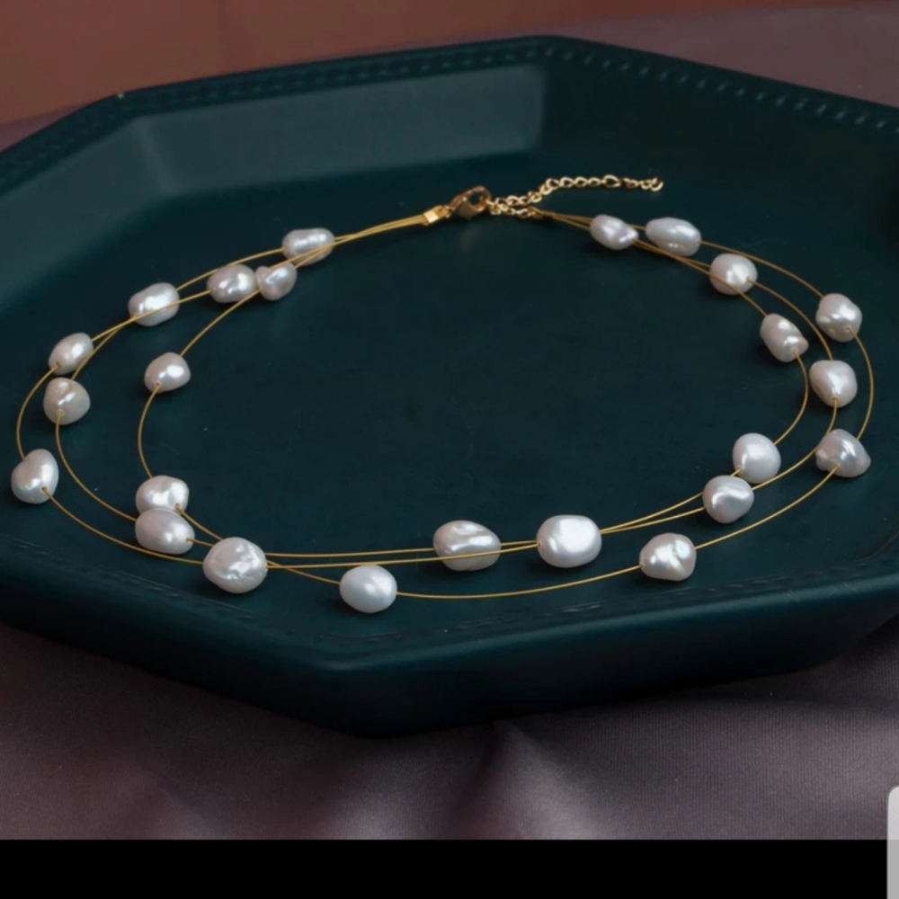 14k gold plated fresh water pearl chocker necklace